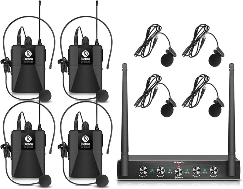 D Debra AU400 Pro UHF 4 csatornás vezeték nélküli mikrofon rendszer karaokéhoz - With 4 Bodypack (A)