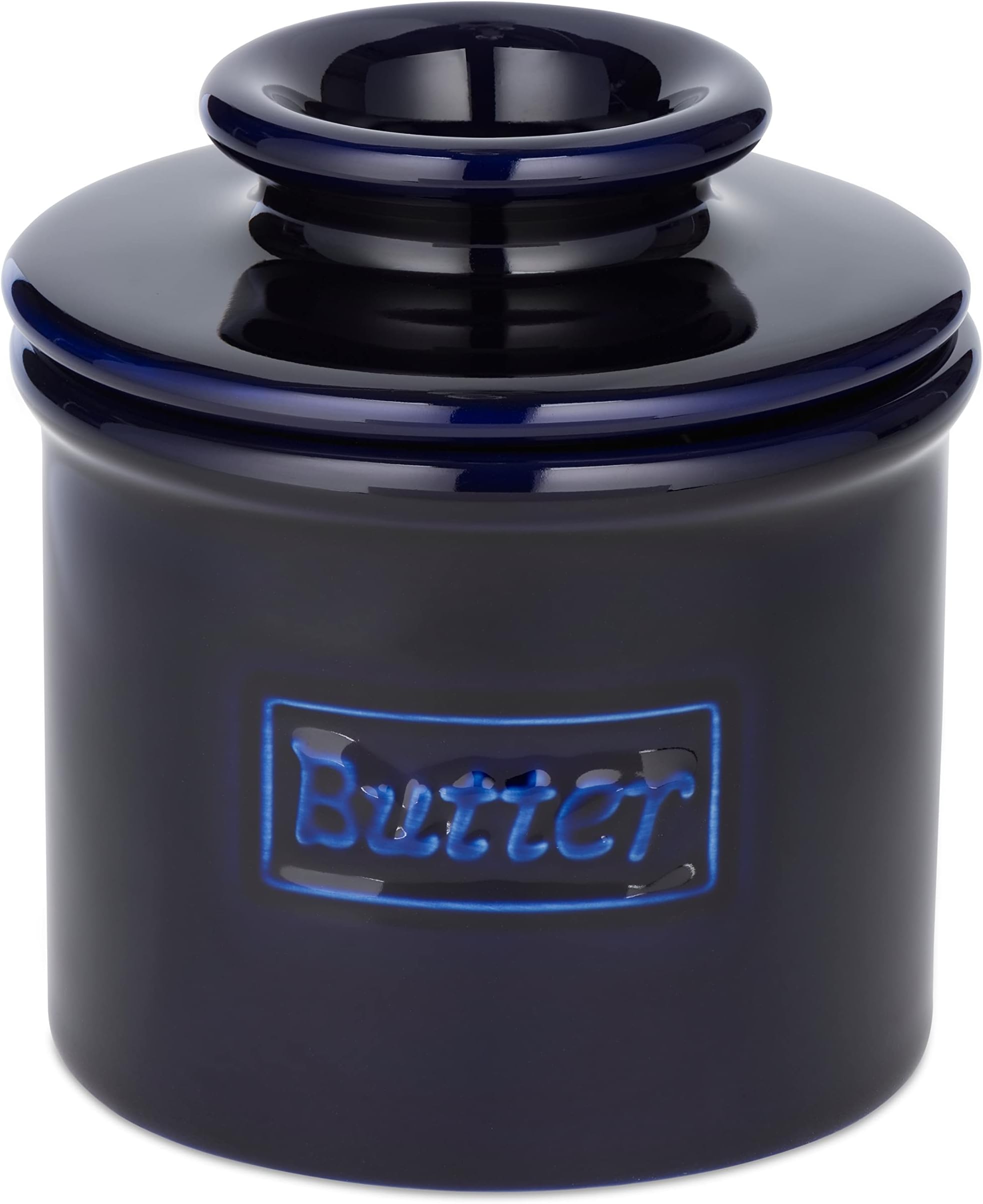 Butter Bell - The Original Butter Bell Crock by L Tremain, a Countertop French Ceramic Butter Dish Keeper for Spreadable Butter, Café Retro Collection, Cobalt Blue, Glossy Finish