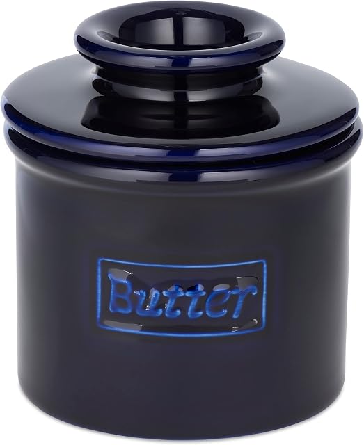 Butter Bell - The Original Butter Bell Crock by L Tremain, a Countertop French Ceramic Butter Dish Keeper for Spreadable Butter, Café Retro Collection, Cobalt Blue, Glossy Finish