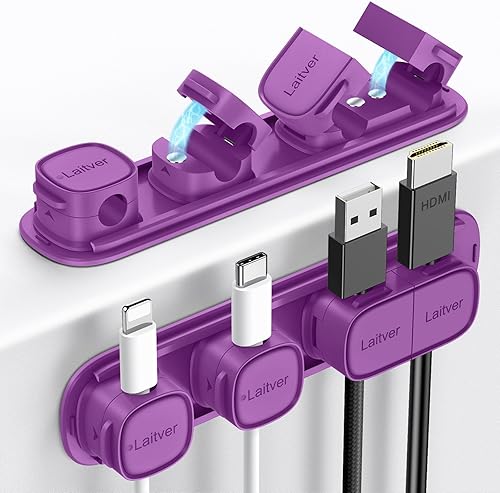 Miniatura 15 de Paquete de 6 clips magnéticos para cables [apertura/bloqueo en 1s], organizador y soporte de cables Laitver con adhesivo fuerte para gestión de