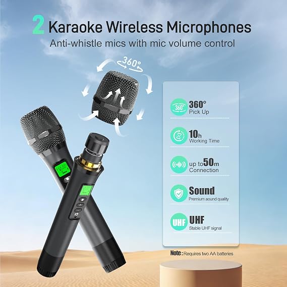 SHIDU 150W Portable PA System with 2 Wireless Microphones, Bluetooth Voice Amplifier & Karaoke Machine for Adults, Support Guitar/USB/TF/Aux Input, Professional Speaker for Teaching, Events, Party
