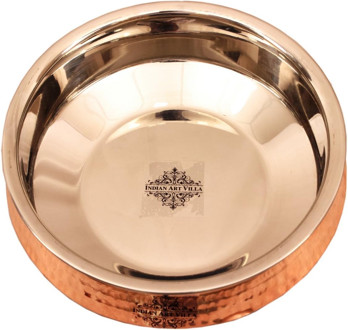 Indian Art Villa Steel Copper Induction Handi Bowl, Serveware & Tableware, Home Restaurant, 49 OZ