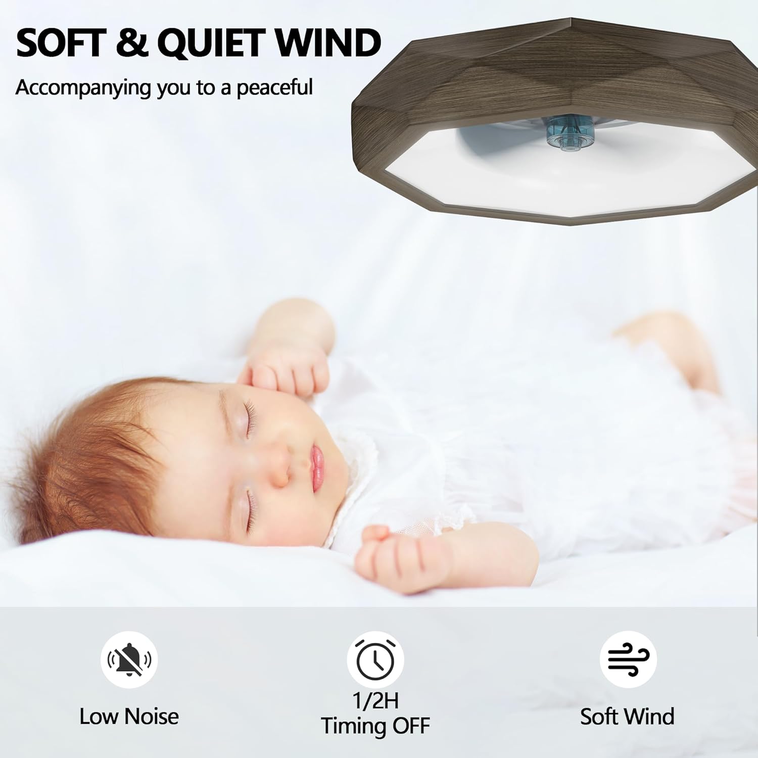 22″ LED Ceiling Fan with Lights and Remote, RGB Ceiling Fan with Smart APP/Remote Control, Bedroom Flush Mount Ceiling Fans, Walnut Wood Grain Bladeless Ceiling Fans