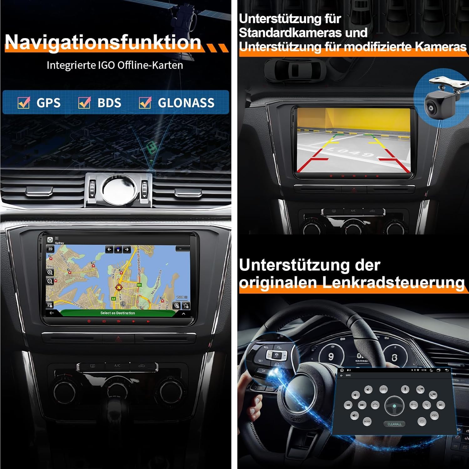 9’’ DAB Autoradio Android 14 für Golf 5/6, VW T5, Polo 6R, 4GB+64GB Wireless CarPlay, Android Auto, Built-in DAB, 2 Din, 8 Core, 4G, Navi, BT5.0, WiFi, USB, FM,TPMS,OBD2, Voice Control