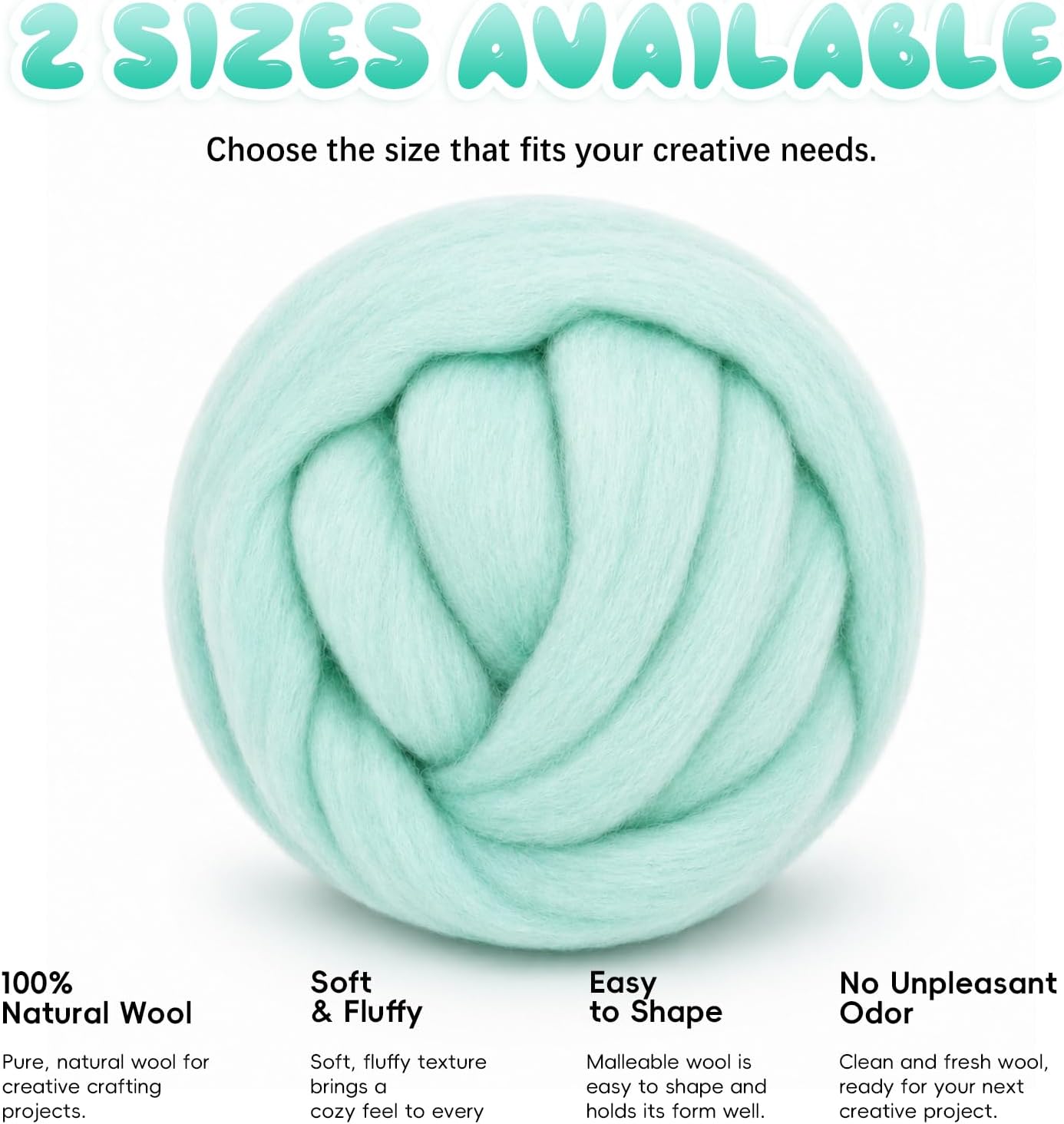 3.53oz(100g) Wool Roving: Needle Felting Wool White Roving Wool Felting Supplies Pure Wools Chunky Yarn Spinning Wool Roving for Needle Felting Wet DIY Hand Spinning(Sky Blue)