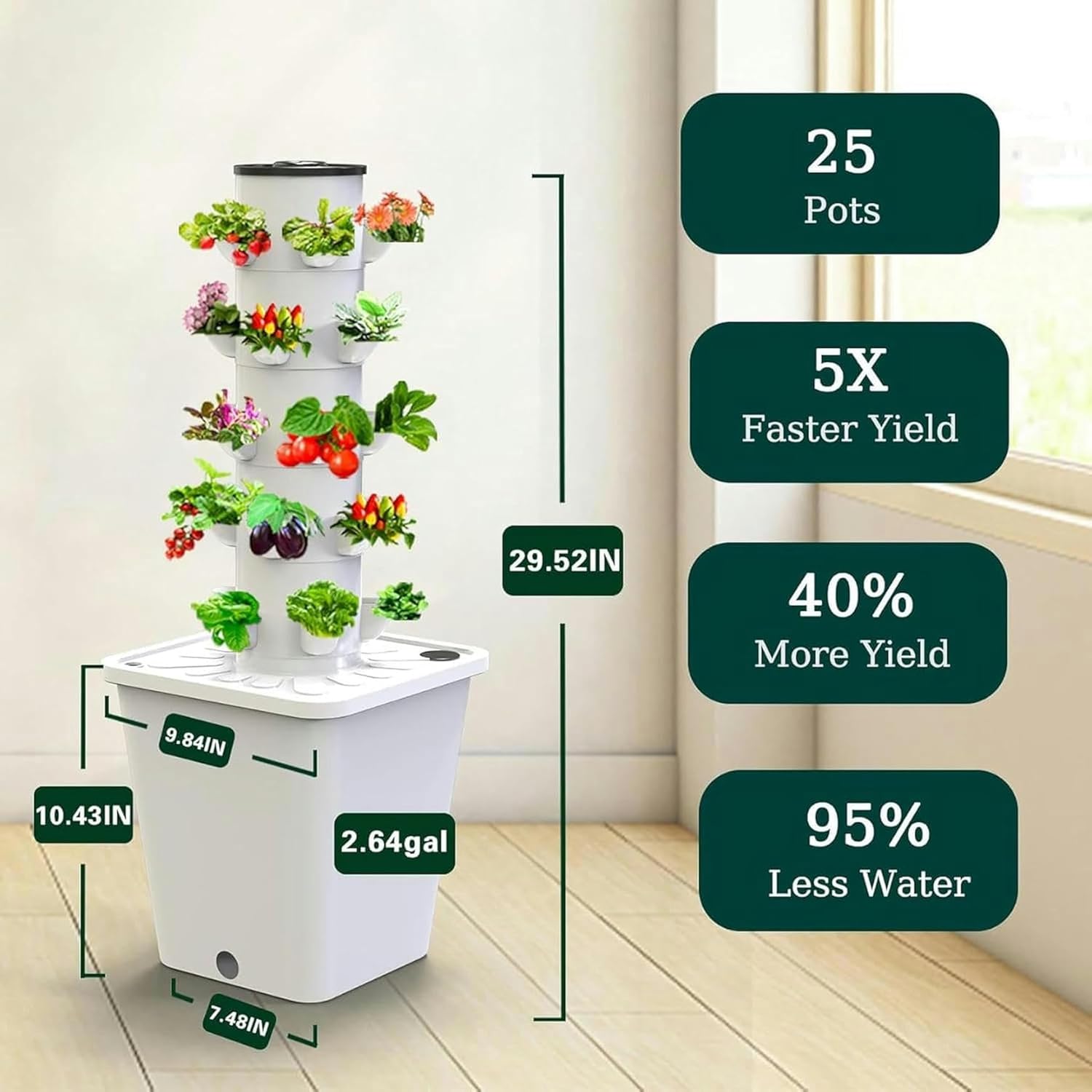 30 -Pod Hydroponic Culture System, Hydroponic Tower, Interior Garden Intelligent Culture Kit, Airplane Crop Kit with Moisturizing Pump, Adapter, Network Pots