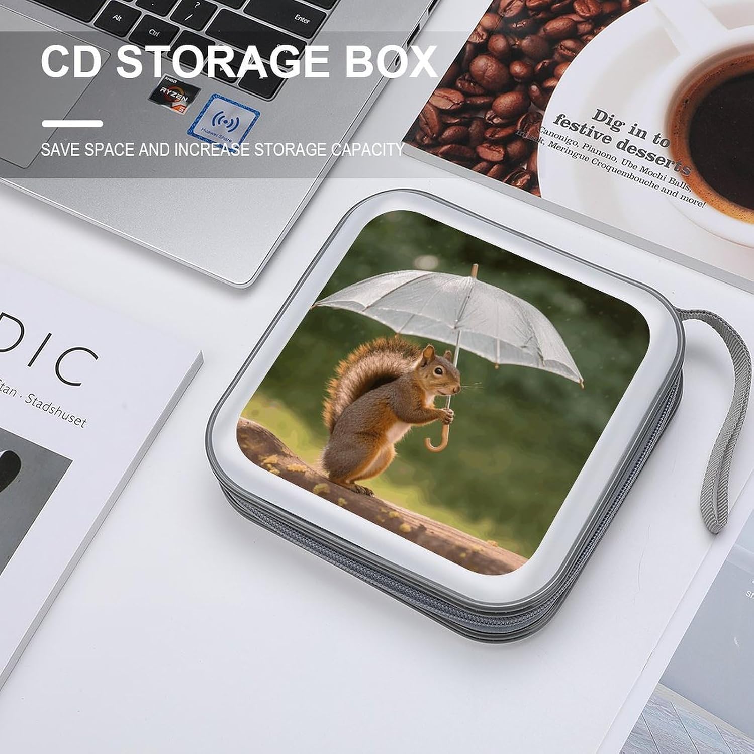 Squirrel Hold A Umbrellas CD Case,Hard Plastic CD Storage,Portable DVD Wallet,Portable DVD, Holder VCD Organizer Wallet,Protective VCD Storage