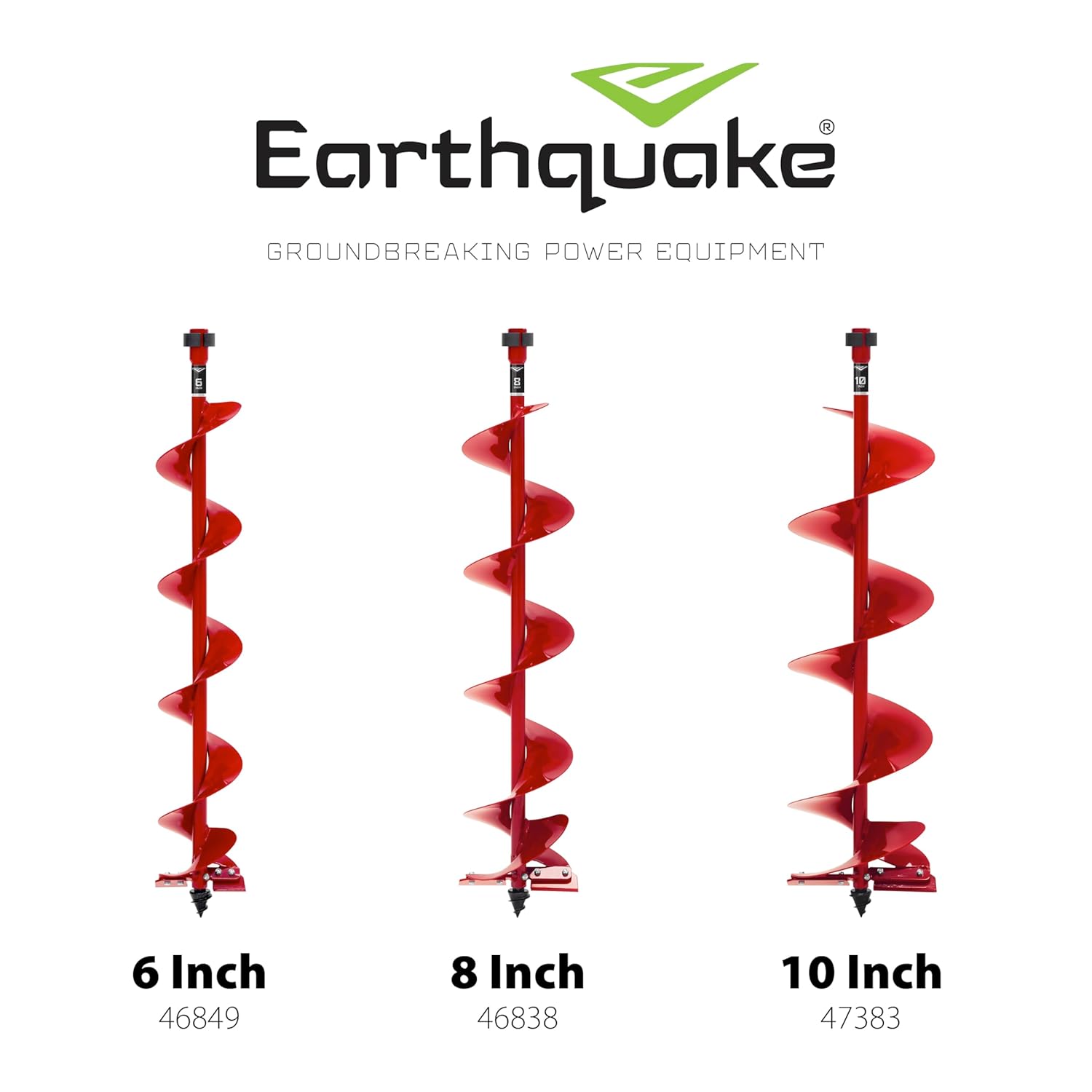 Earthquake 10in High Performance Earth Auger Bit, Screw Point, Replaceable Carbide Blades, Pilot Flight, Powder Coated Steel Construction, 36in Drilling Depth, Spline Drive with Quick Connect Coupler