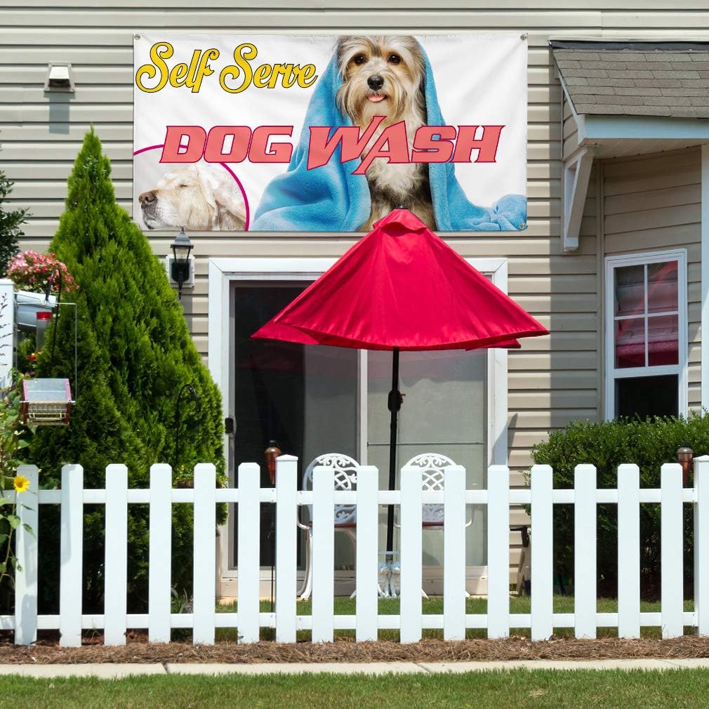 Vinyl Banner Multiple Sizes Self Serve Dog Wash Advertising Printing A Business Banners Outdoor Weatherproof Industrial Yard Signs White 4 Grommets 16x40Inches
