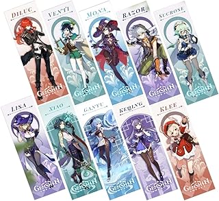 DoubleChin 10 Piece Genshin Impact Bookmark Gift Set - Diluc Venti Mona Razor Sucrose Lisa Xiao Ganyu Keqing Klee
