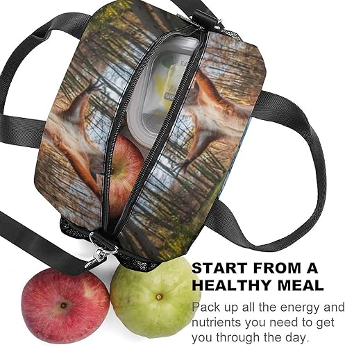 Miniatura 3 de Lonchera térmica con estampado de ardilla en bosque, con soporte para botella de agua y correa de hombro extraíble, para mujer y niño