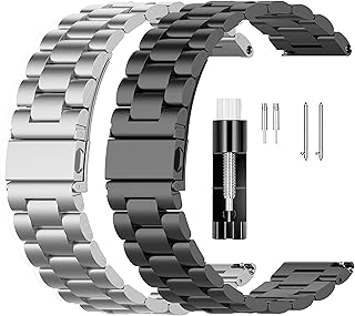 FitTurn Bands Compatible with AMAZTIM C20 PRO 1.72/C20 /PYRODUM GT600/Kospet Tank M1 Pro Metal Stainless Steel Watch Band Replacement Classic Durable Solid Link Accessory Buckle Metal Strap Wrist Band (Black,Silver)