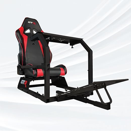 GTR Simulator GTA Model Majestic Black Frame with Adjustable Black Red Leatherette Speciale Racing Seat Racing Driving Gaming Simulator Cockpit Chair