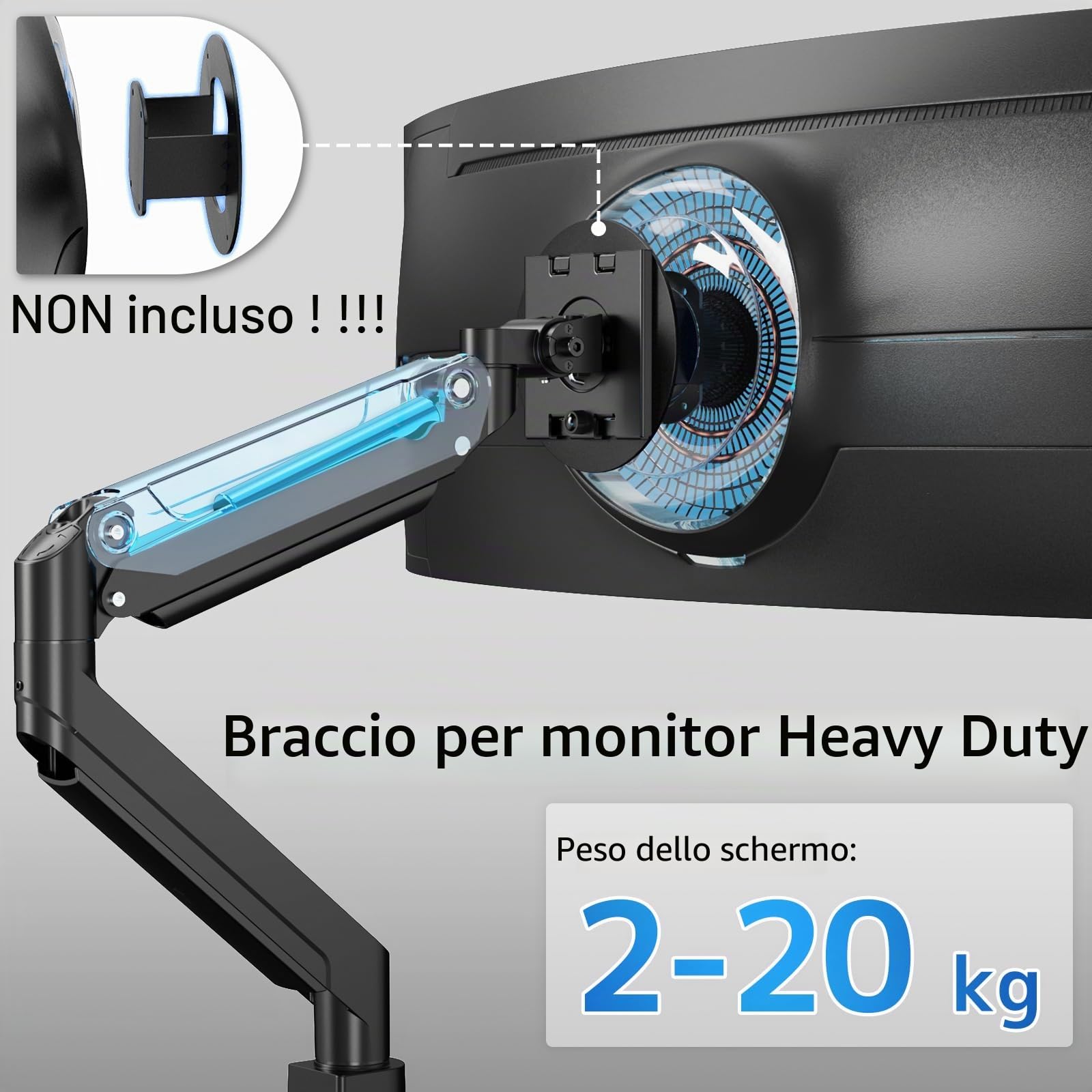 PUTORSEN Supporto per monitor da 17-49 pollici, max 20 KG, supporto in alluminio premium per monitor piatti/curvi con VESA 75 * 75/100 * 100 mm