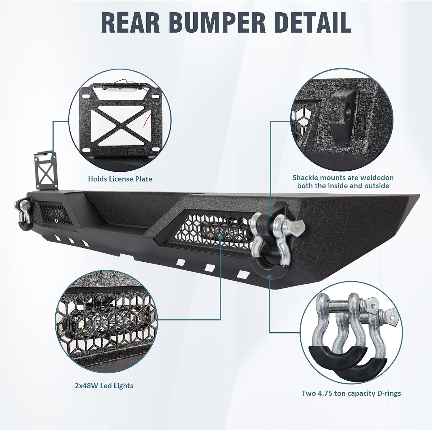 Front and Rear Bumper Combo Compatible with 2018-2024 Jeep Wrangler JL JLU Unlimited (2/4 Doors), Rock Crawler Off-Road Bumper w/Winch Plate & LED Lights & D-Rings,Textured Black