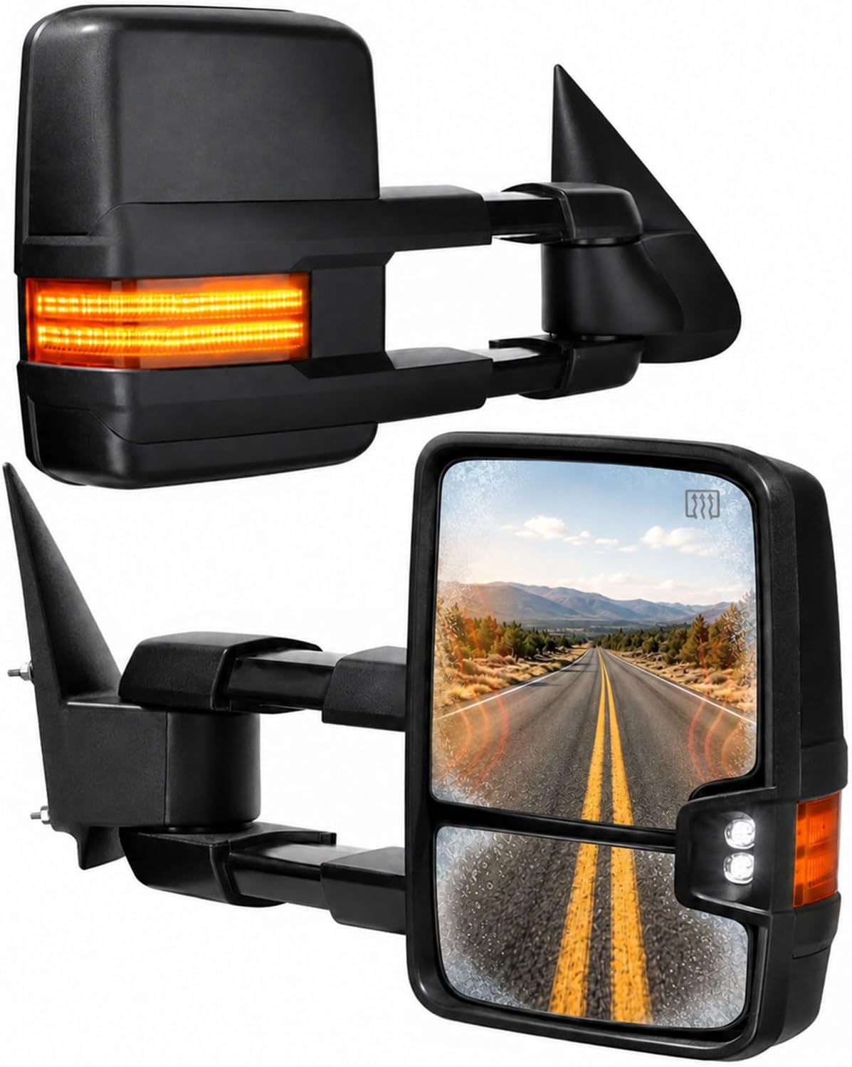 Towing Mirrors, Fit 2003 2004 2005 2006 Chevy Silverado GMC Sierra 1500 2500HD 3500(2007 Classic only) Power Adjusted Heated Glass Extended Tow Mirror Side Mirror w/LED Turn Signal Black
