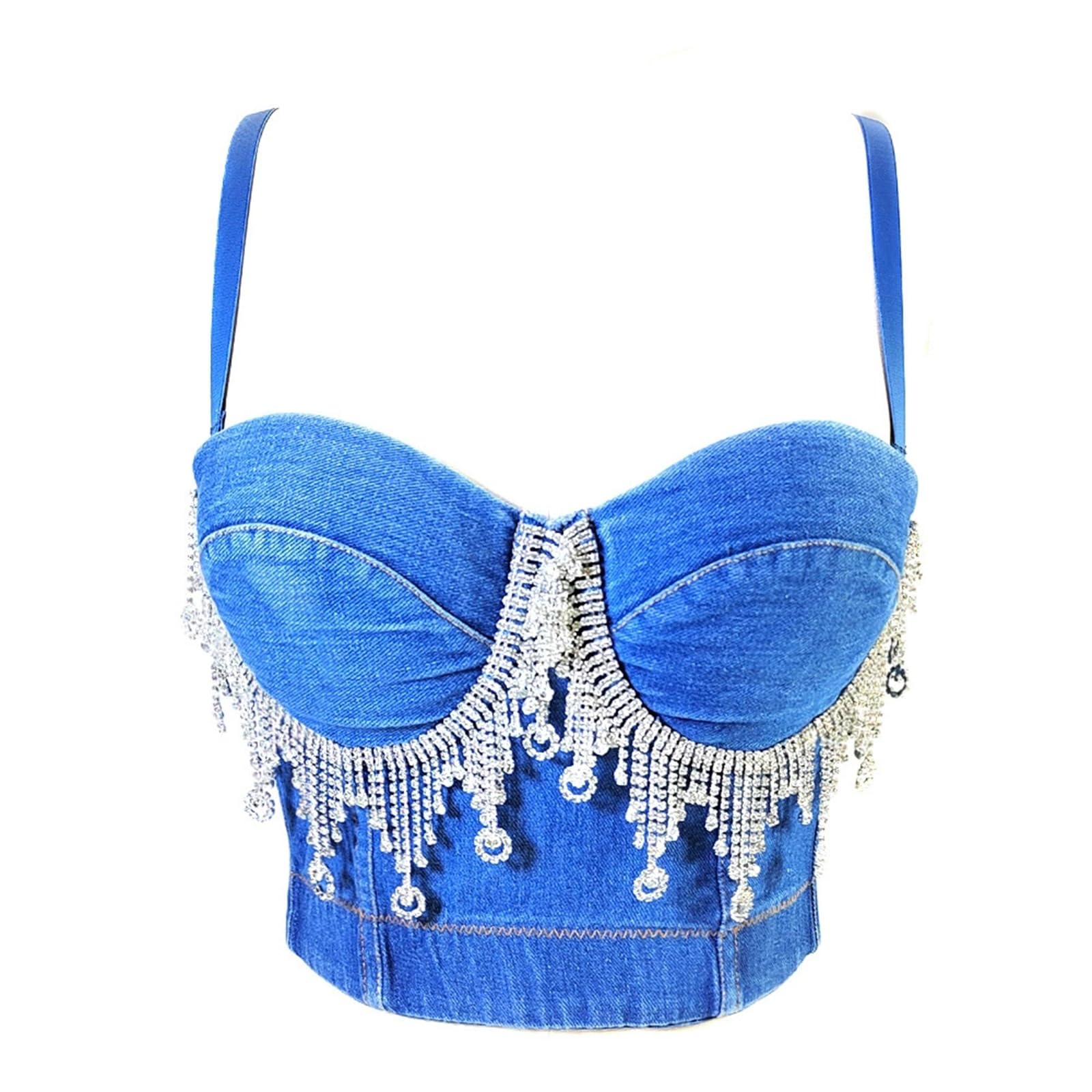 Bustier Sexy da Donna con Strass e Nappine Corsetti Top Lucido con Perline Abbigliamento da Festa e da Discoteca