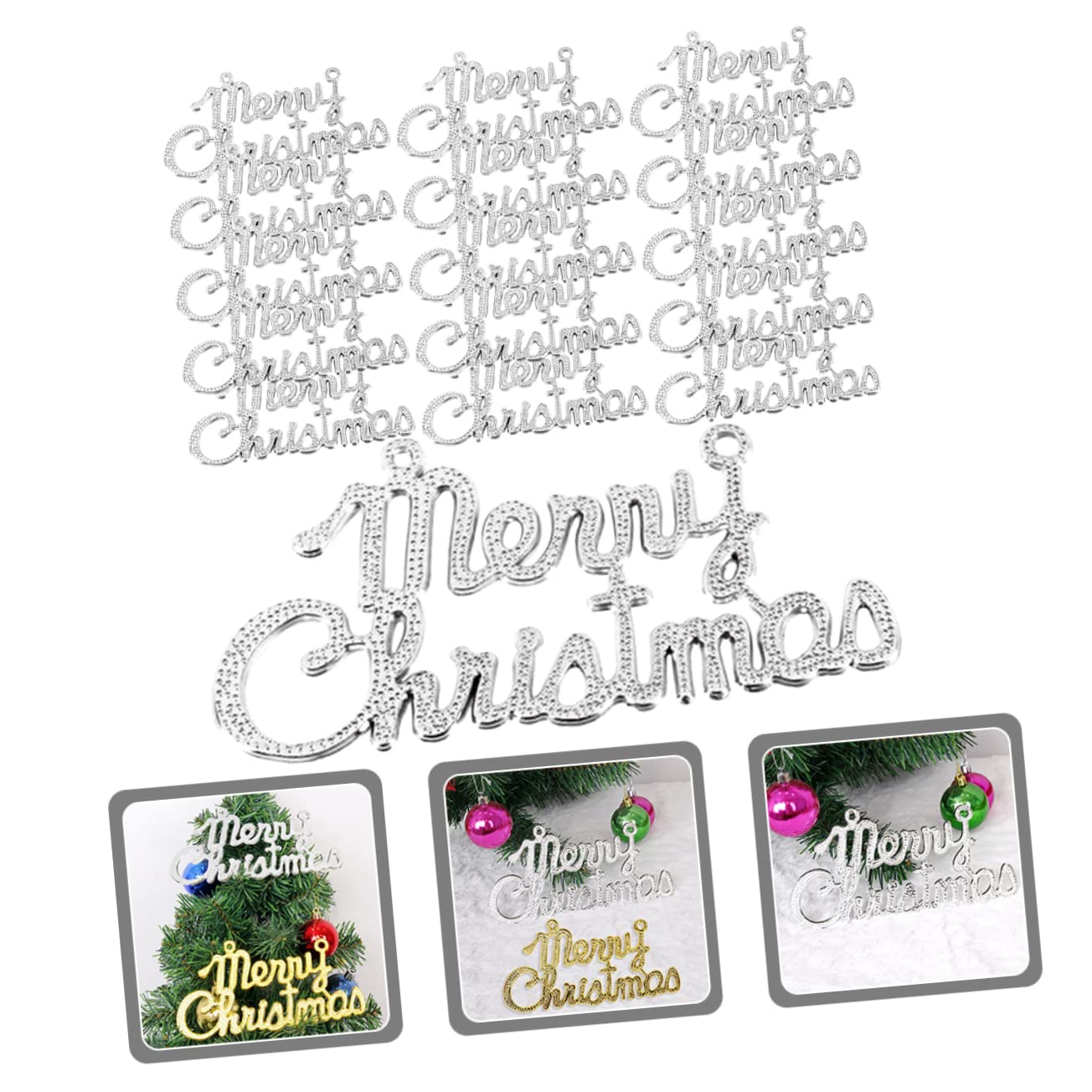 PRETYZOOM 3 Juegos De Letreros Navideños De Plástico con Texto Feliz Navidad Colgantes Navideños Guirnaldas Decorativas Adornos Ligeros para Árbol 20 Unidades X 3
