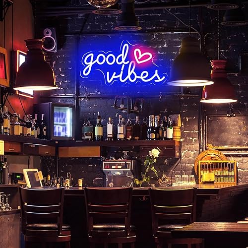 Miniatura 3 de Letreros de neón azules de Good Vibes para decoración de pared, decoración de habitación estética Good Vibes azul claro neón, letrero LED USB Good