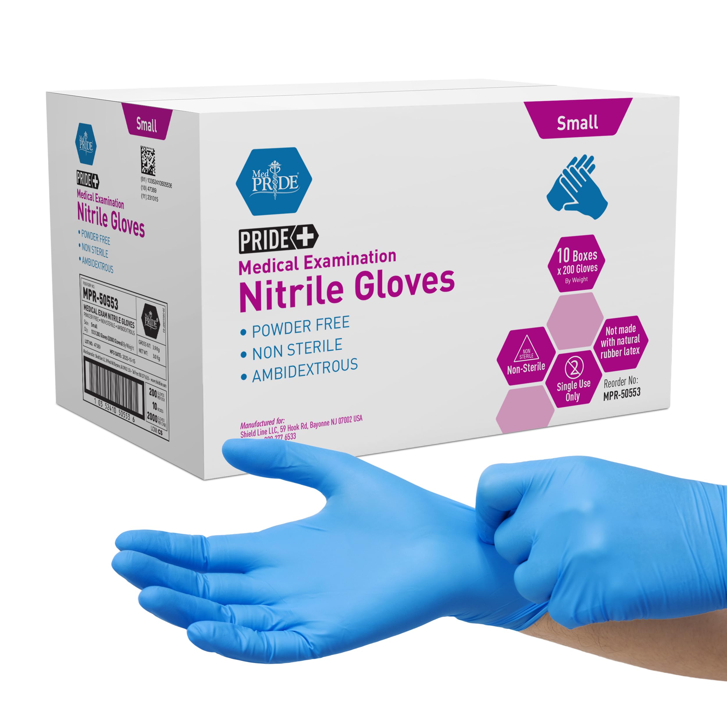 Medpride Medical Examination Nitrile Gloves|Small Case of 2000| Blue, Latex/Powder-Free, Non-Sterile Exam Gloves| Professional Grade for Hospitals,