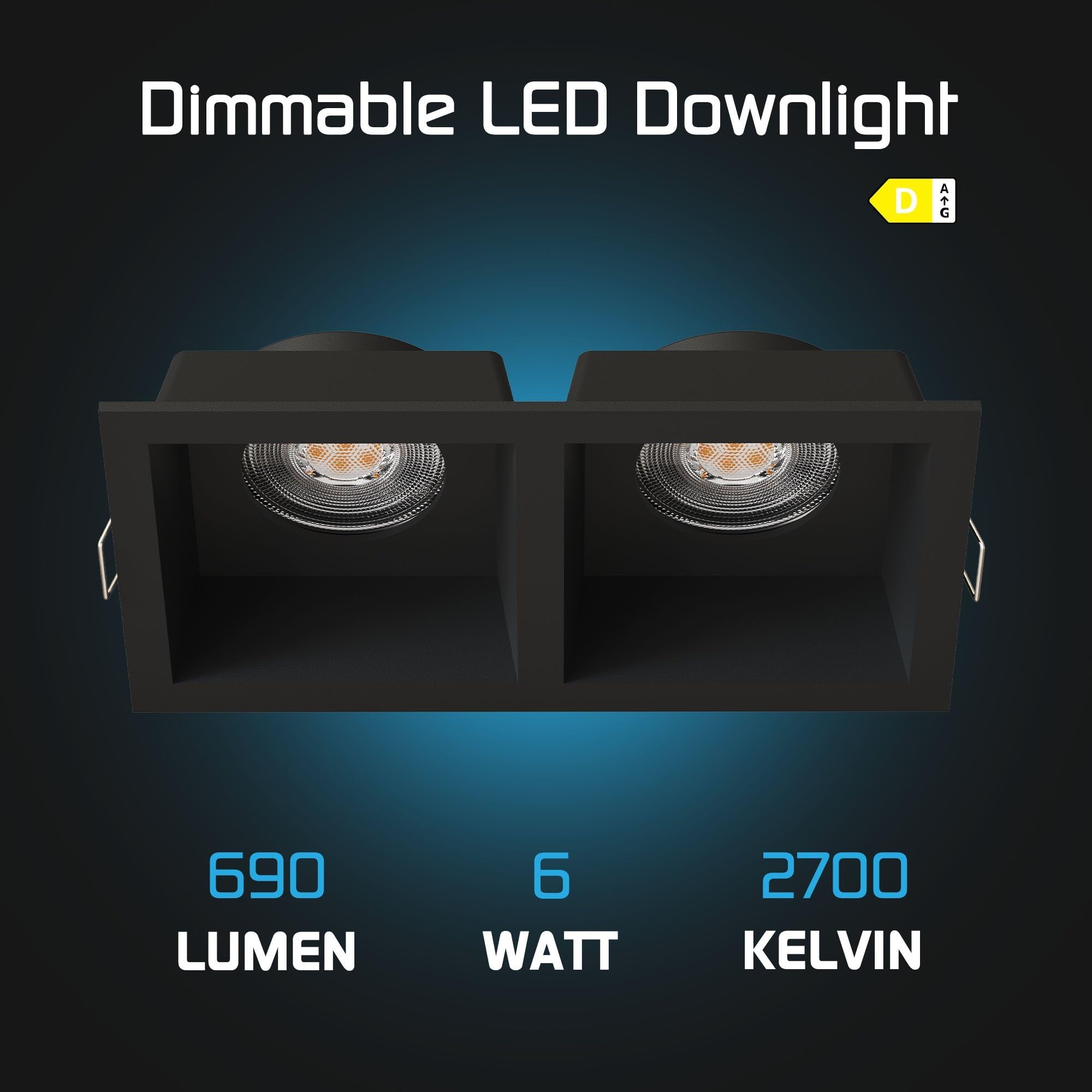 Ledvion 6 piezas foco empotrable LED negro 3W blanco calido