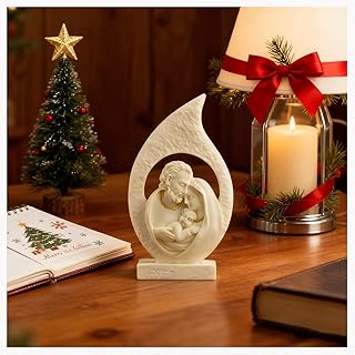 5” H Nativity Scene Indoor - Holy Family Statue Catholic Christmas Decoration, Resin Figurine of Mary, Joseph and Baby Jesus, Small Xmas Religious Decor for Shelf, Mantel, Desk, Catholic Gifts