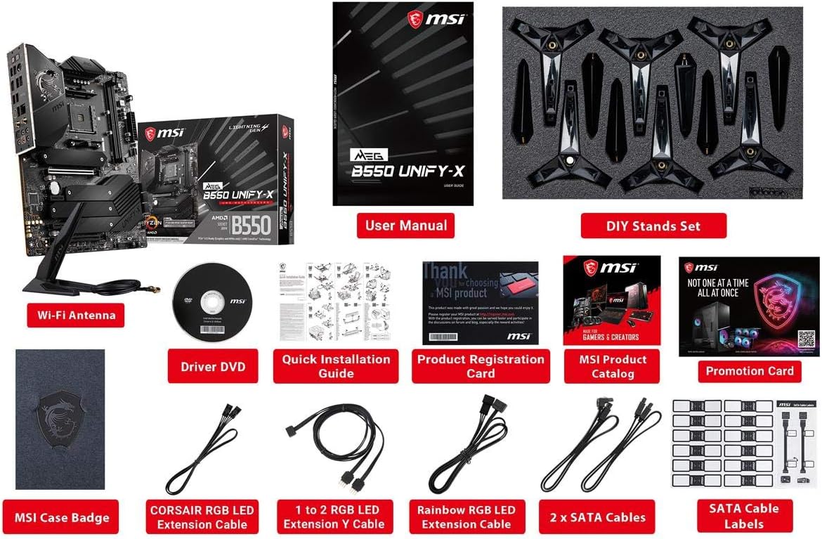 MSI MEG B550 Unify-X Gaming Motherboard (AMD AM4, DDR4, PCIe 4.0, SATA 6Gb/s, Dual M.2, USB 3.2 Gen 2, HDMI, Wi-Fi 6 AX, ATX, AMD Ryzen 5000 Series Processors)