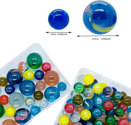 Miniatura 7 de Juego de 110 canicas de vidrio coloridas para juegos de mármol, canicas a granel para niños de 5 años y niñas, juegos de mármol, juguetes de