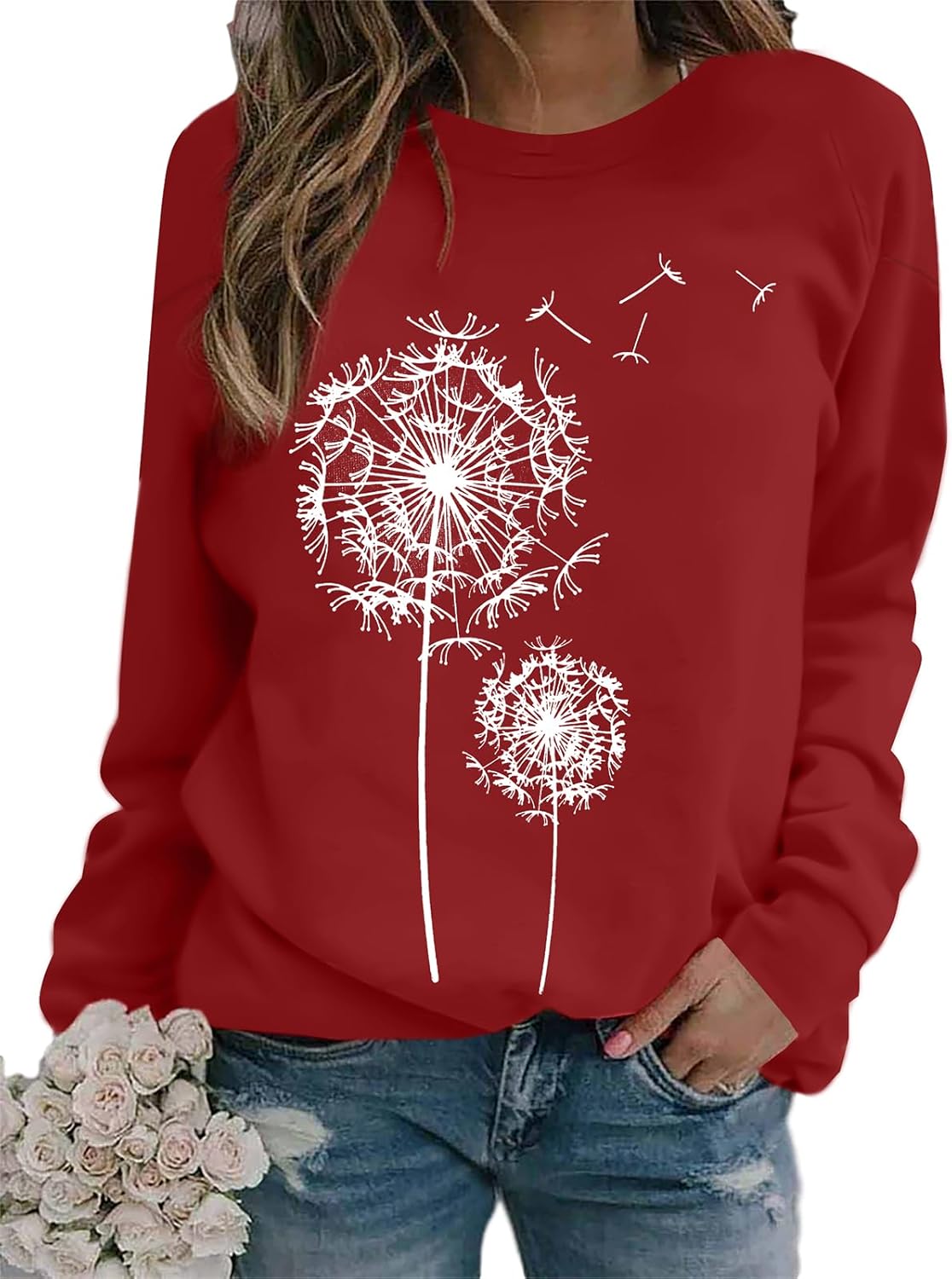 BANGELY Womens Dandelion Sweatshirt Hope Love Floral Graphic Shirt Casual Crewneck Tee Loose Long Sleeve Pullover Tops