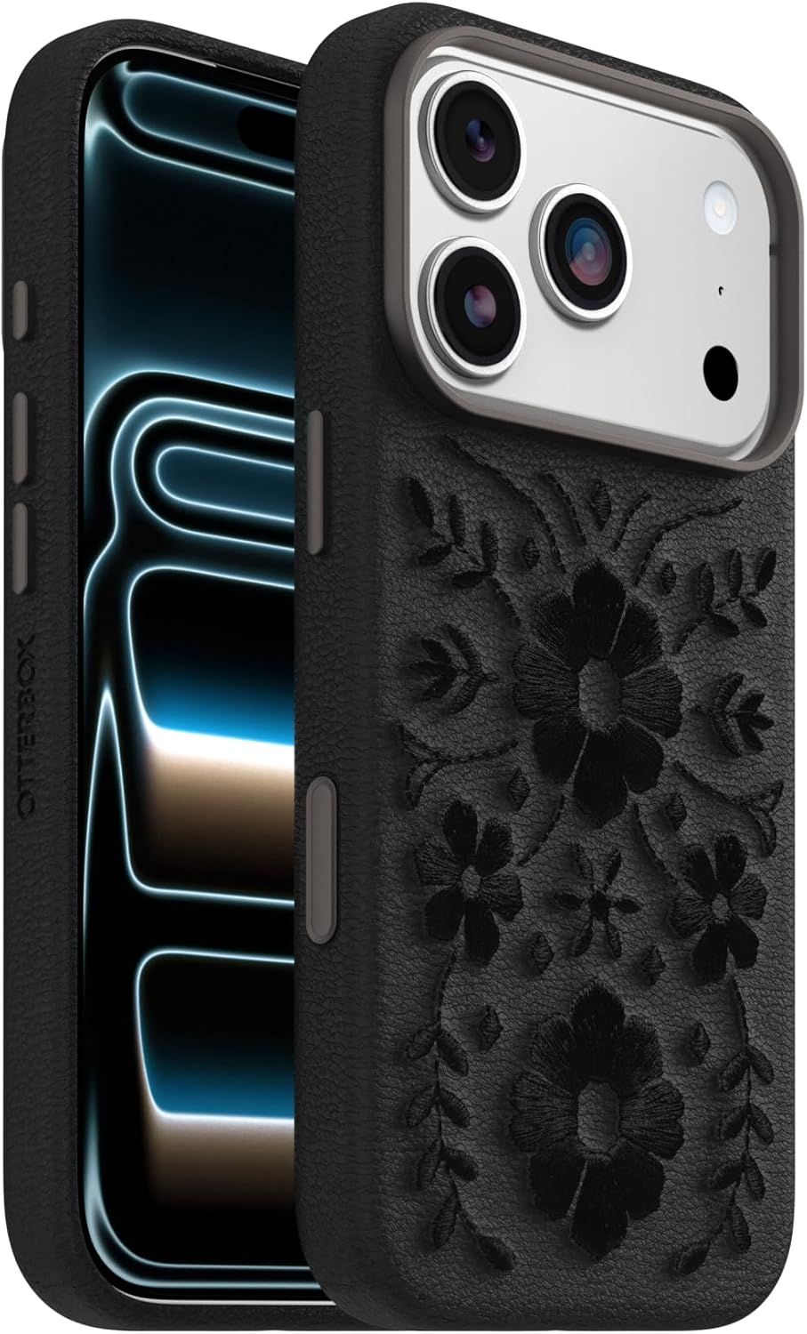 OtterBox iPhone 17 Pro Symmetry Series Cactus Leather Case - Ink Blossom (Black)