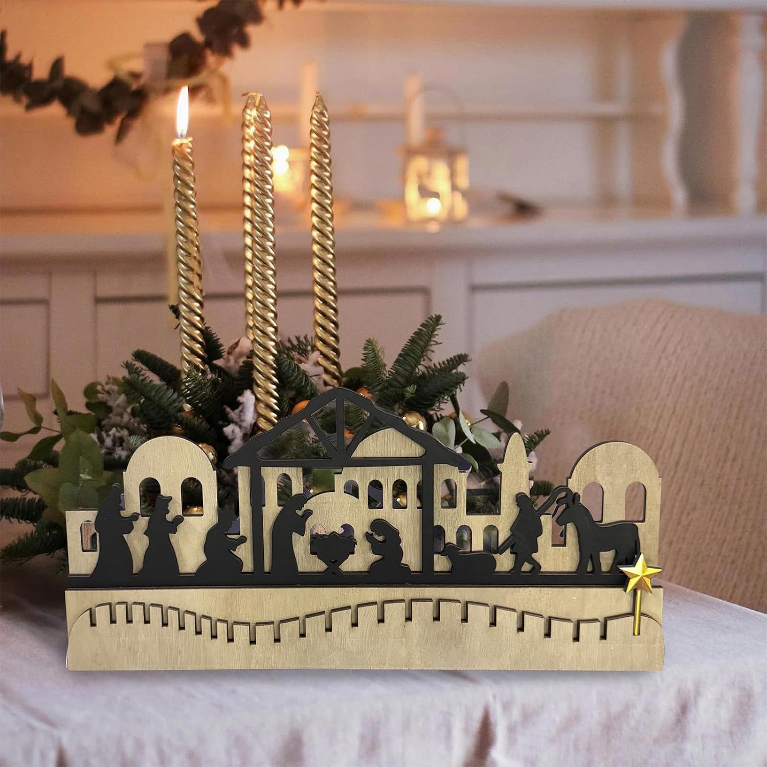 Nativity Scene Themed Advent Calendar For Christmas Decoration Wooden Calendar For Mantels Tabletop Display Family Christmas Activity