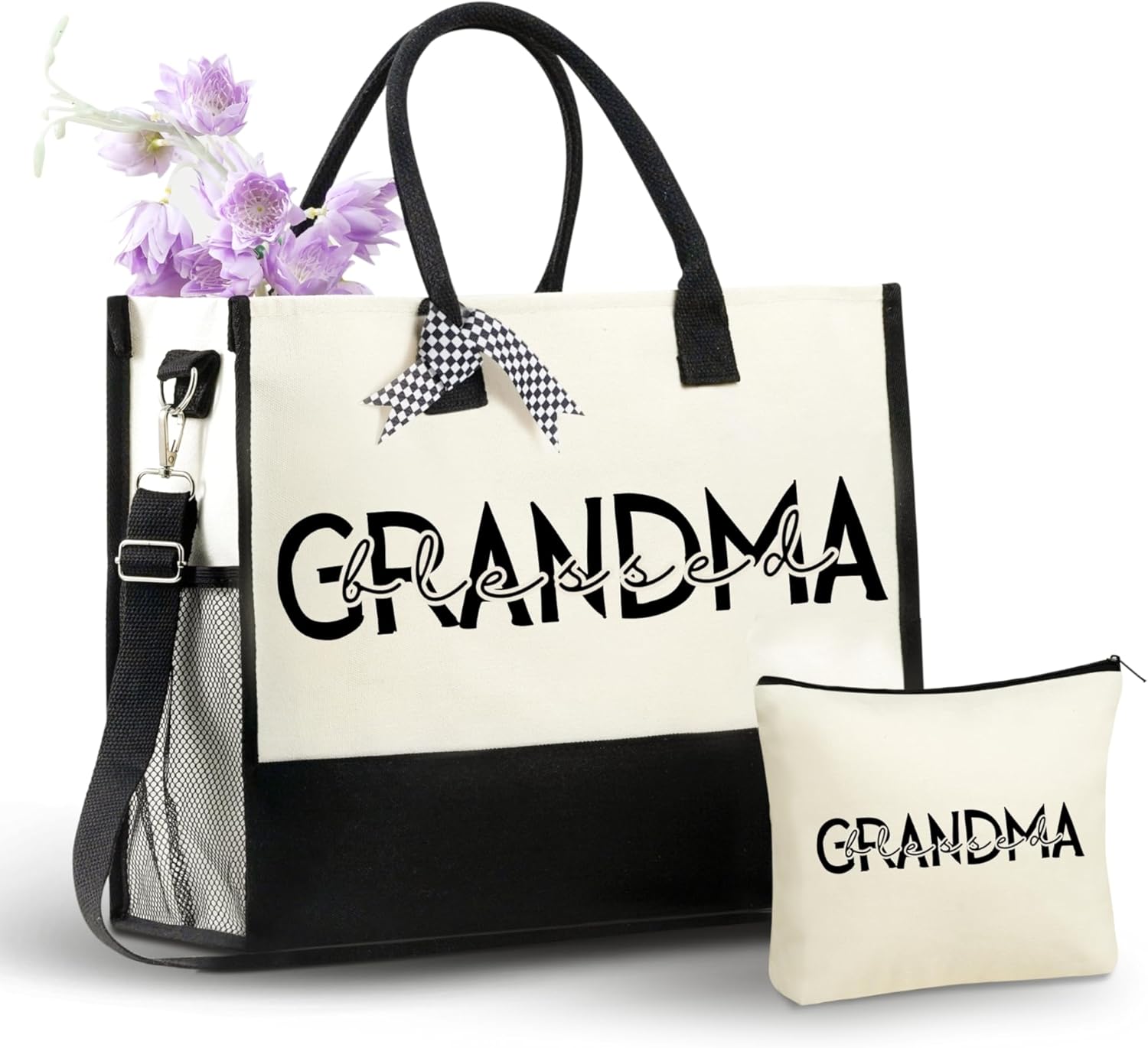 InnoBeta Grandma Gifts, Canvas Tote Bag on Christmas or Birthday & Mother's Day, Tote with Top Zipper Closure and Shoulder Strap - Blessed Grandma