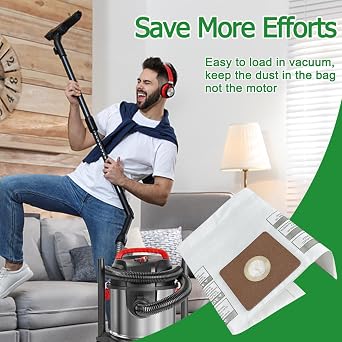 15 Pack 90668 Type B Vacuum Filter Bags Compatible with Shop Vac 2-2.5 Gallon Vacuums and All Around EZ Vacuum, 9066800, CMXZVBE38774 Dust Collection Bags