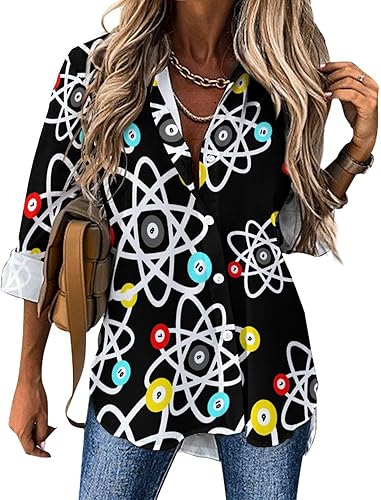 Divertidas camisas casuales de manga larga para mujer, dobladillo irregular, con botones, cuello en V, blusa para mujer