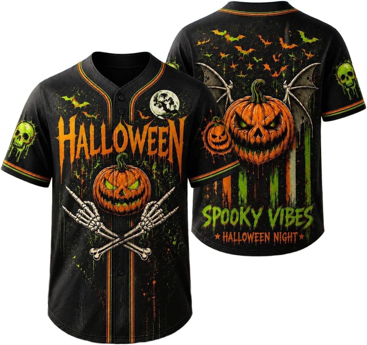 Custom Halloween Baseball Jersey for Men Women, Pumpkin Ghost Witch Shirt