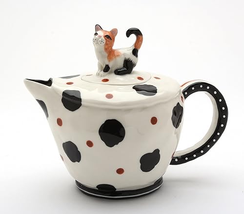 Tetera de porcelana fina con diseño de gato calico de porcelana, 7.0 in de largo