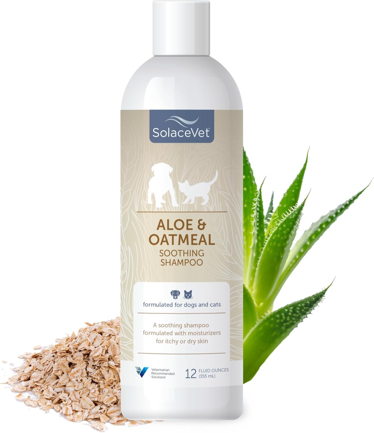 SolaceVet Aloe & Oatmeal Soothing Shampoo 12 oz – Veterinarian Recommended for Sensitive Skin in Dogs & Cats – Hypoallergenic, Soap-Free