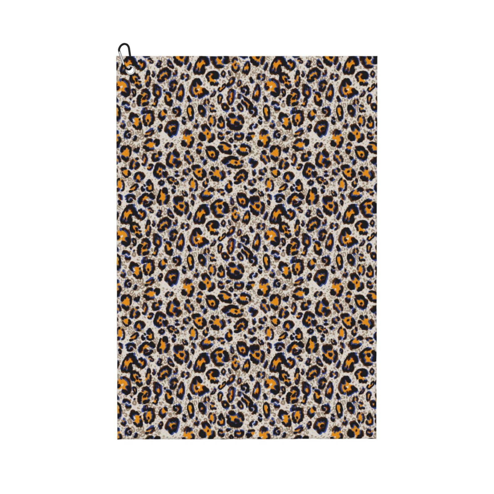 AOOEDM Leopard Print Golf Towel with Carabiner Clip Absorbent Microfiber Golf Towel for Cleaning Golf Ball Club Putter Iron for Golf Bag Trolly Belt Loop 16" X 24"