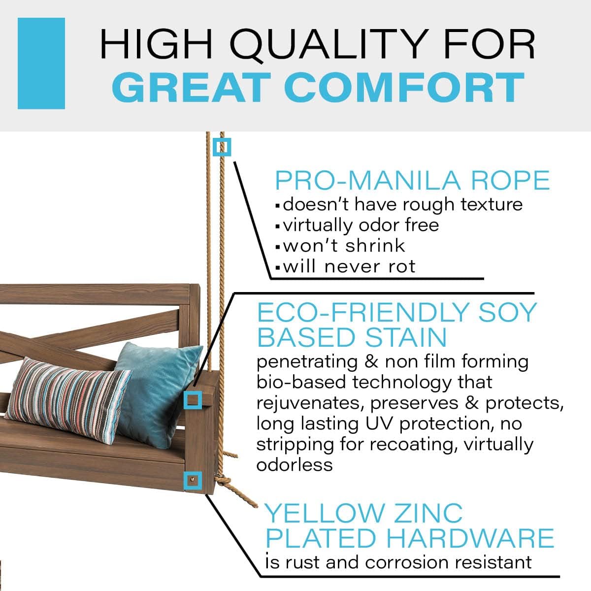 Porchgate Amish Heavy Duty 700 Lb Boardwalk Porch Swing W/Ropes (4 Foot, Warm Walnut Stain)