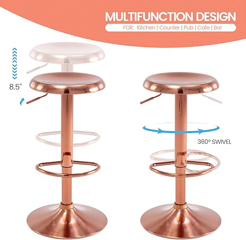Miniatura 5 de Brage Living Juego de 2 taburetes de bar ajustables, taburetes de bar giratorios redondos de metal, sillas de bar de altura de mostrador sin espalda