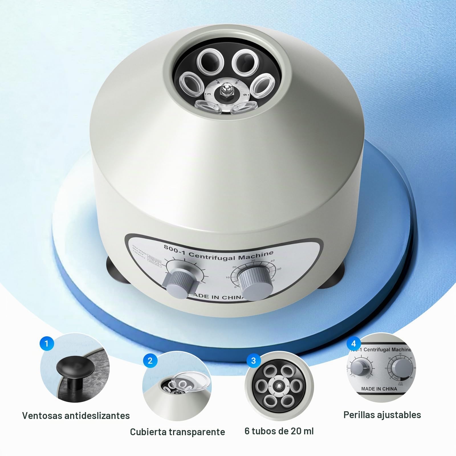 Centrífuga de Laboratorio 4000RPM – Máquina con 6 * 20 ml, Dos Perillas para Velocidad y Temporizador, Base Antideslizante – Para uso Médico, Clínico, de Investigación, Industrial y Educativo | Temporizador 0-60 min, 6 Tubos de 20ml, Velocidad 4000rpm, Us