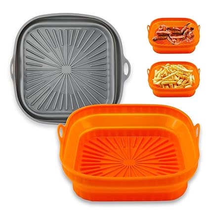 Reusable Silicone Air Fryer Liners Square,Silicone Air Fryer Mat Pan,Food Grade Thickened Air Fryer Silicone Bakeware,Silicone Air Fryer Basket
