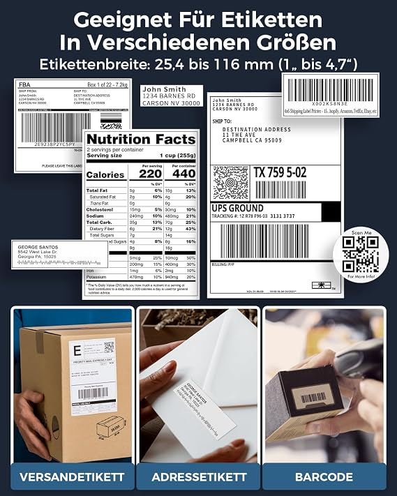 Phomemo Bluetooth DHL Label Printer Label Printer 4x6 Shipping Labels Printer Label Printer Thermal Printer for Barcode Amazon Etsy Shopify DHL DPD GLS FedEx Without Ink 241BT Black/White