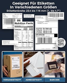 Phomemo Bluetooth DHL Label Printer Label Printer 4x6 Shipping Labels Printer Label Printer Thermal Printer for Barcode Amazon Etsy Shopify DHL DPD GLS FedEx Without Ink 241BT Black/White