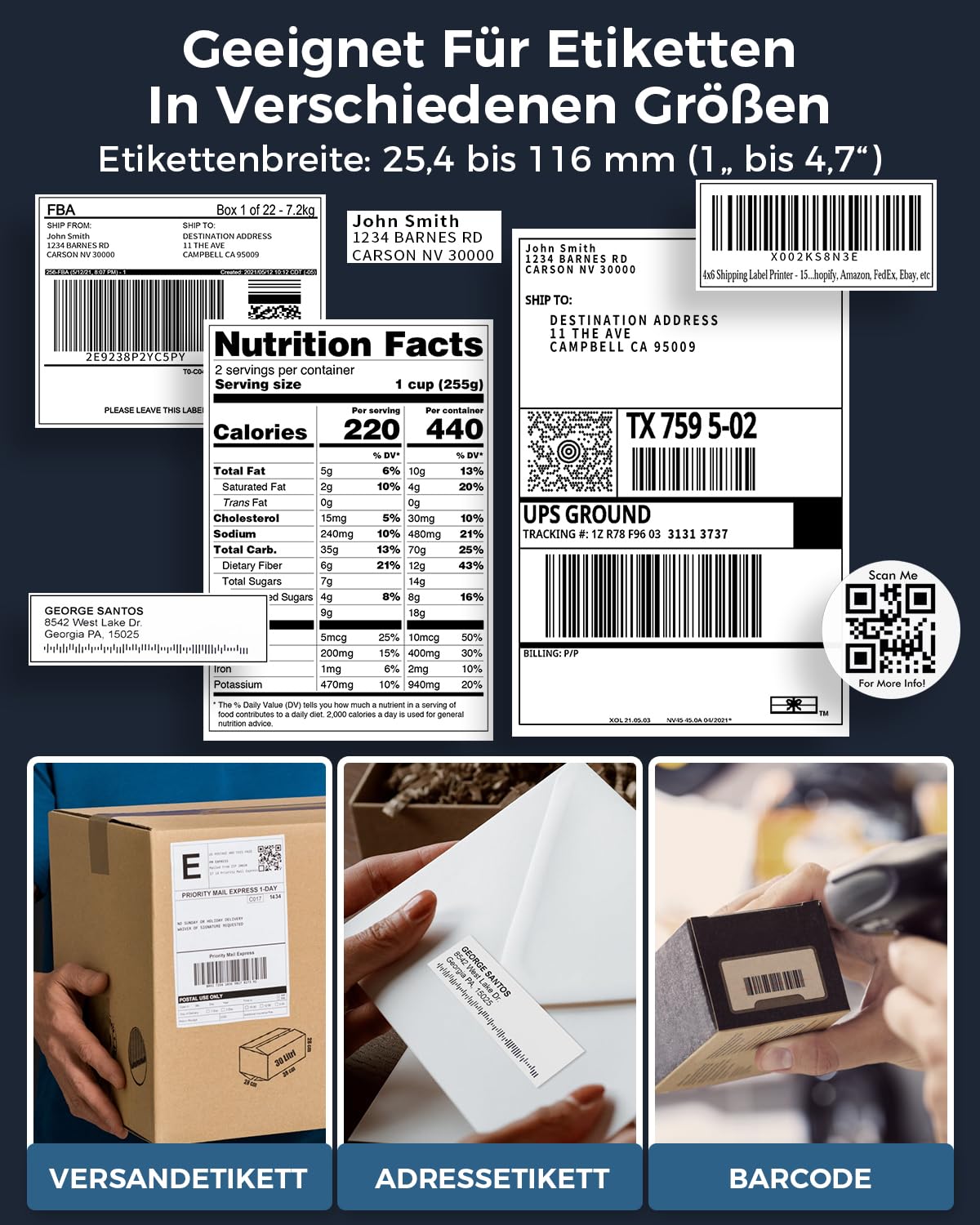 Phomemo Bluetooth DHL Etikettendrucker, Label Printer 4x6 Versandetiketten Drucker, Labeldrucker Thermodrucker für Barcode, Amazon, Etsy, Shopify, DHL, DPD, GLS, FedEx, Ohne Tinte, 241BT Schwarz-weiß