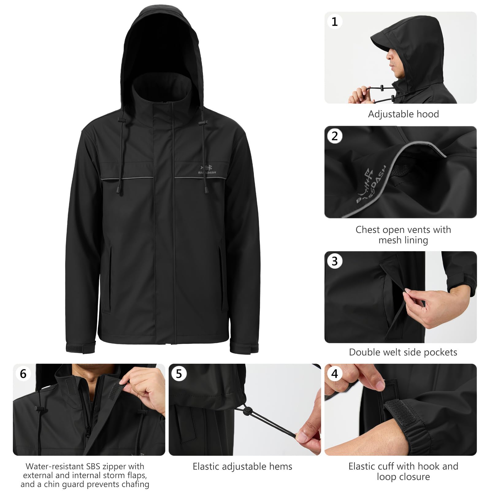 Bassdash Chubasquero Hombre Impermeable Transpirable y Resistente Equipo de Pesca para Lluvia Plegable Para Caza Senderismo Running y Ciclismo FW12