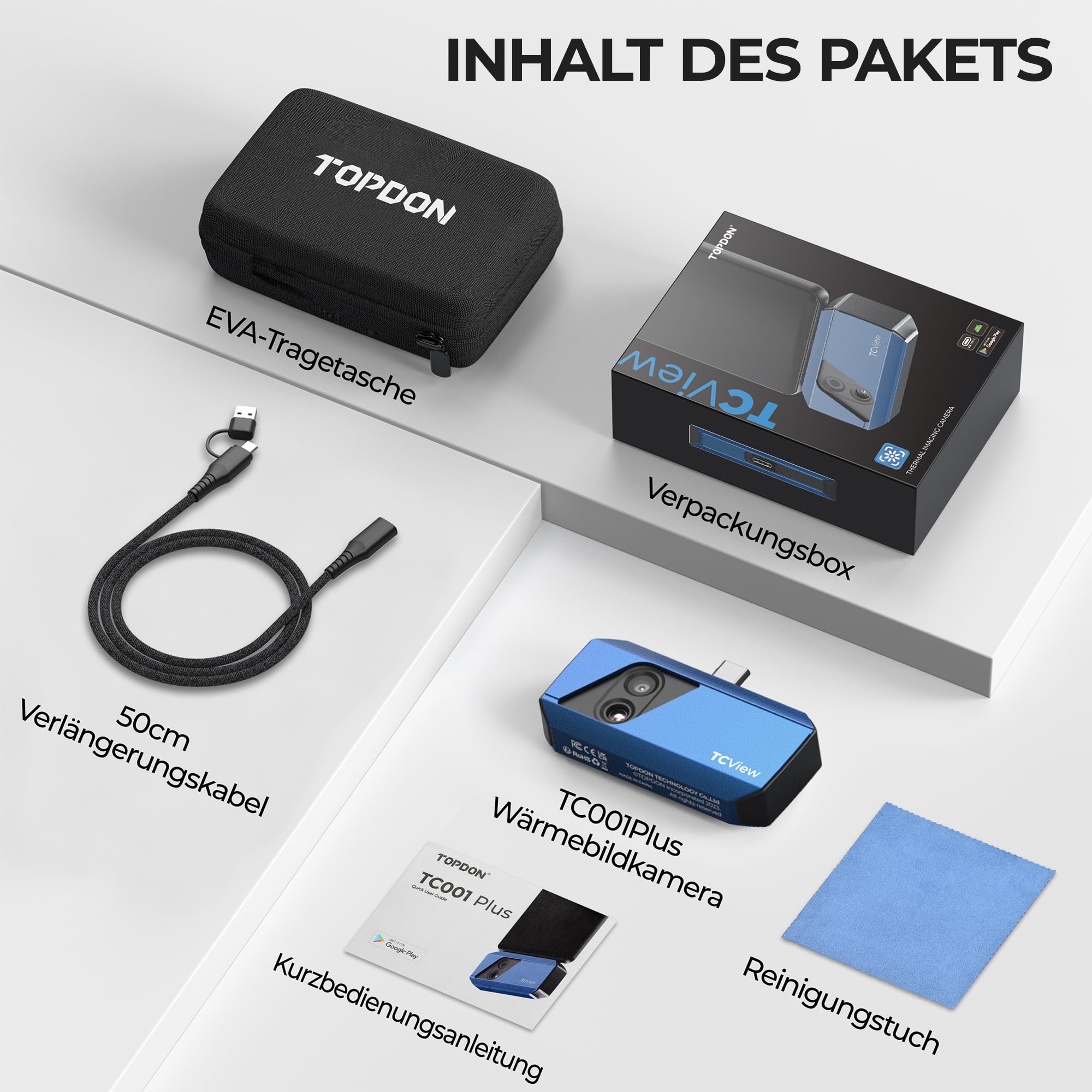 TOPDON TC001 Plus Wärmebildkamera Android, 512x384 TISR-Auflösung mit Visueller Kamera, –20°C~550°C Temperaturbereich, 25Hz Bildfrequenz, Dual-Objektiv Wärmebildkameras für Smartphone,Tablet und PC