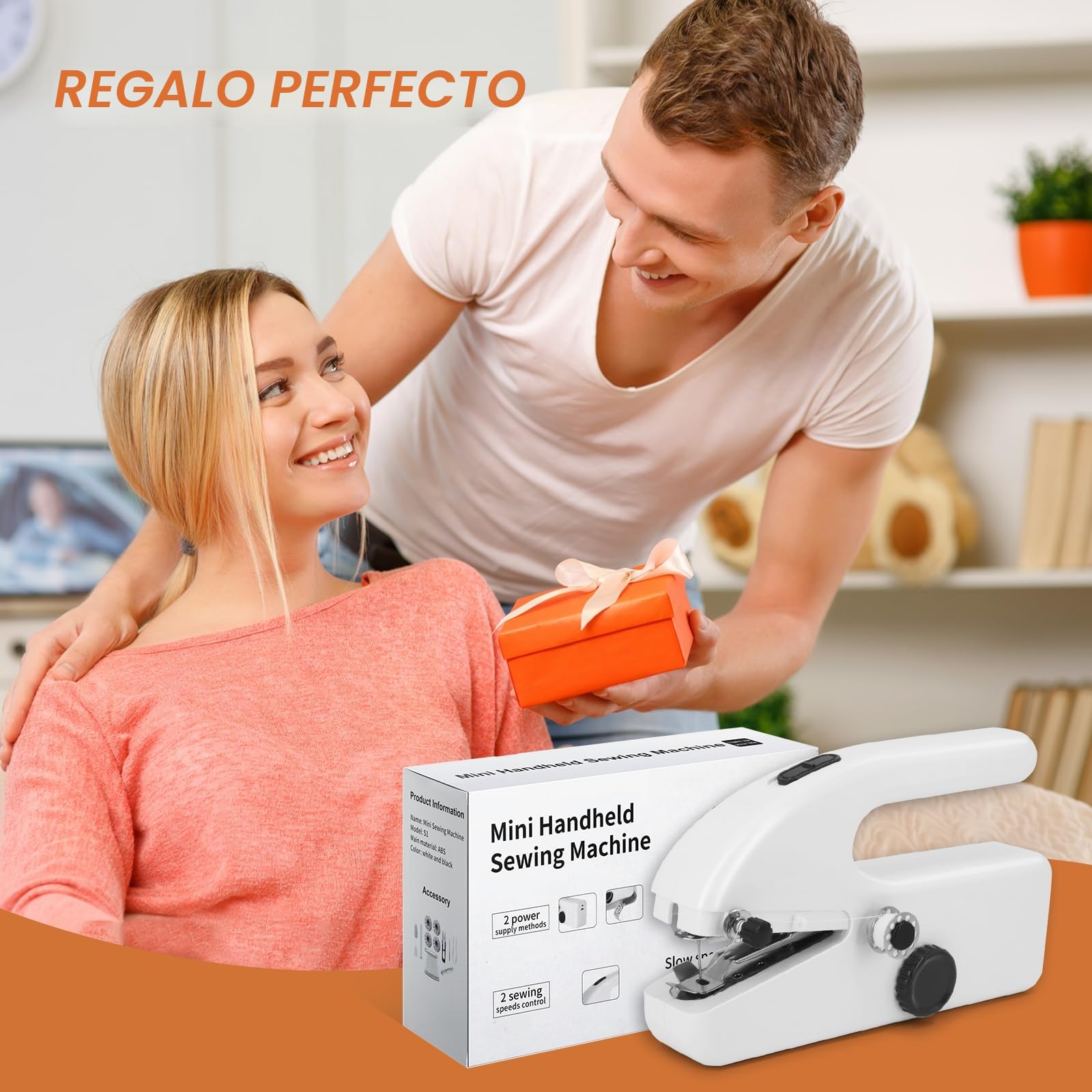 Máquina de Coser Mini Portátil Eléctrica, 2 Velocidades y Costura Rápida, Compacta, Ligera y Fácil de Usar, Ideal para Ropa, Telas y Viajes - Blanco