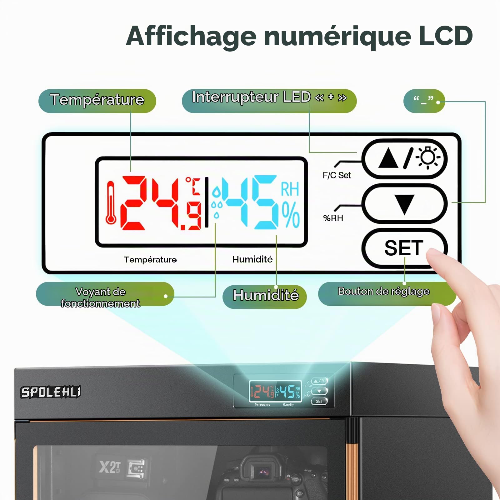 Armoire Sèche pour Appareil Phot Déshumidificateur Numérique Boîte Sèche électronique 70L avec Lumières LED Silencieux Et économie D'énergie pour L'objectif De Caméra Et Le Stockage