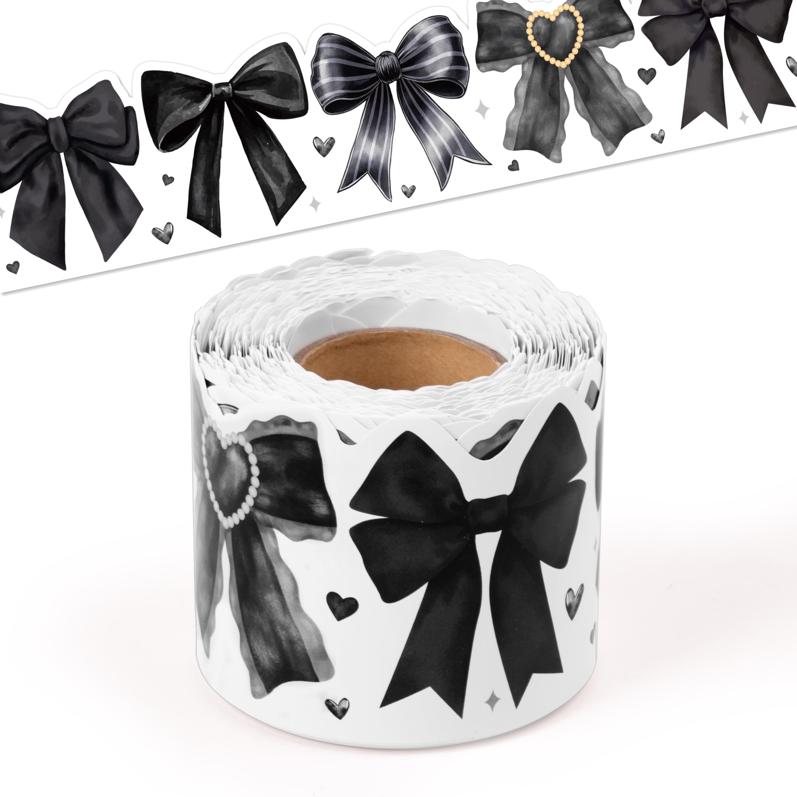 BeYumi Black Bows Border Trim - 65ft Back to School Watercolor Black Bow Coquette Rolled Border Trim Watercolor Bulletin Board Classroom Office Chalkboard Kindergarten Elementary Home Party Decor